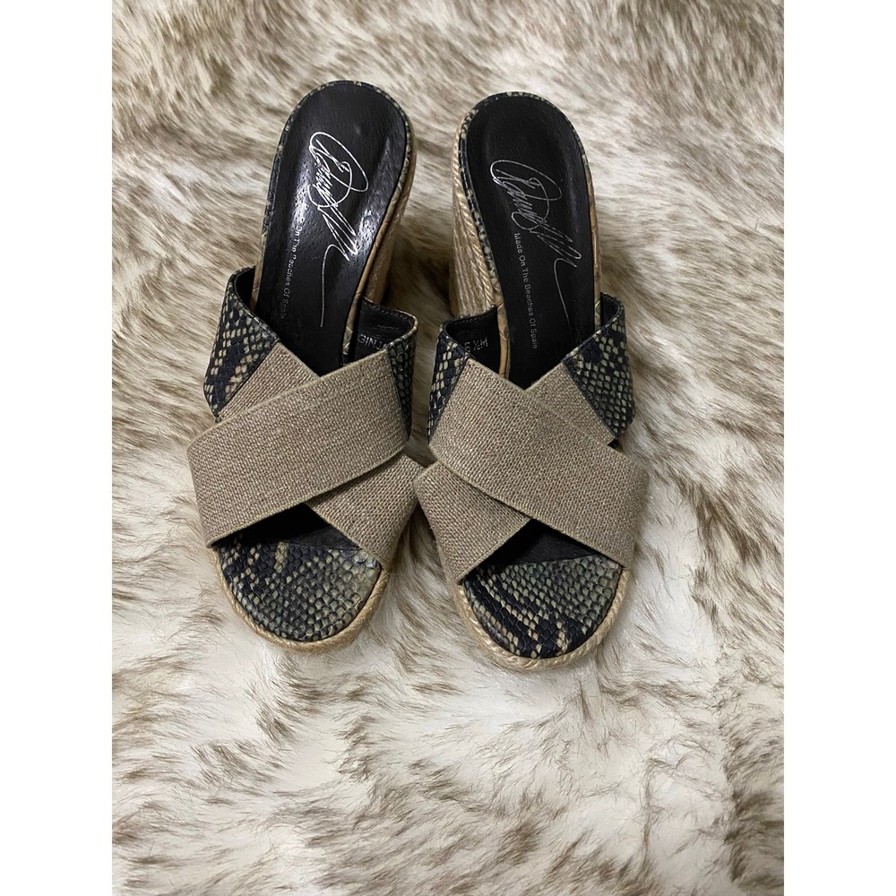 Donald Pliner Ginny Snake Embossed Espadrille Wedge Sandals Tan Black Size 5.5M - Picture 2 of 4
